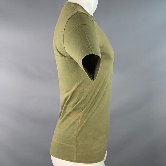 JOHN BARTLETT Size 38 Green Olive Cotton Crew Neck T-shirt - Picture 2 of 12